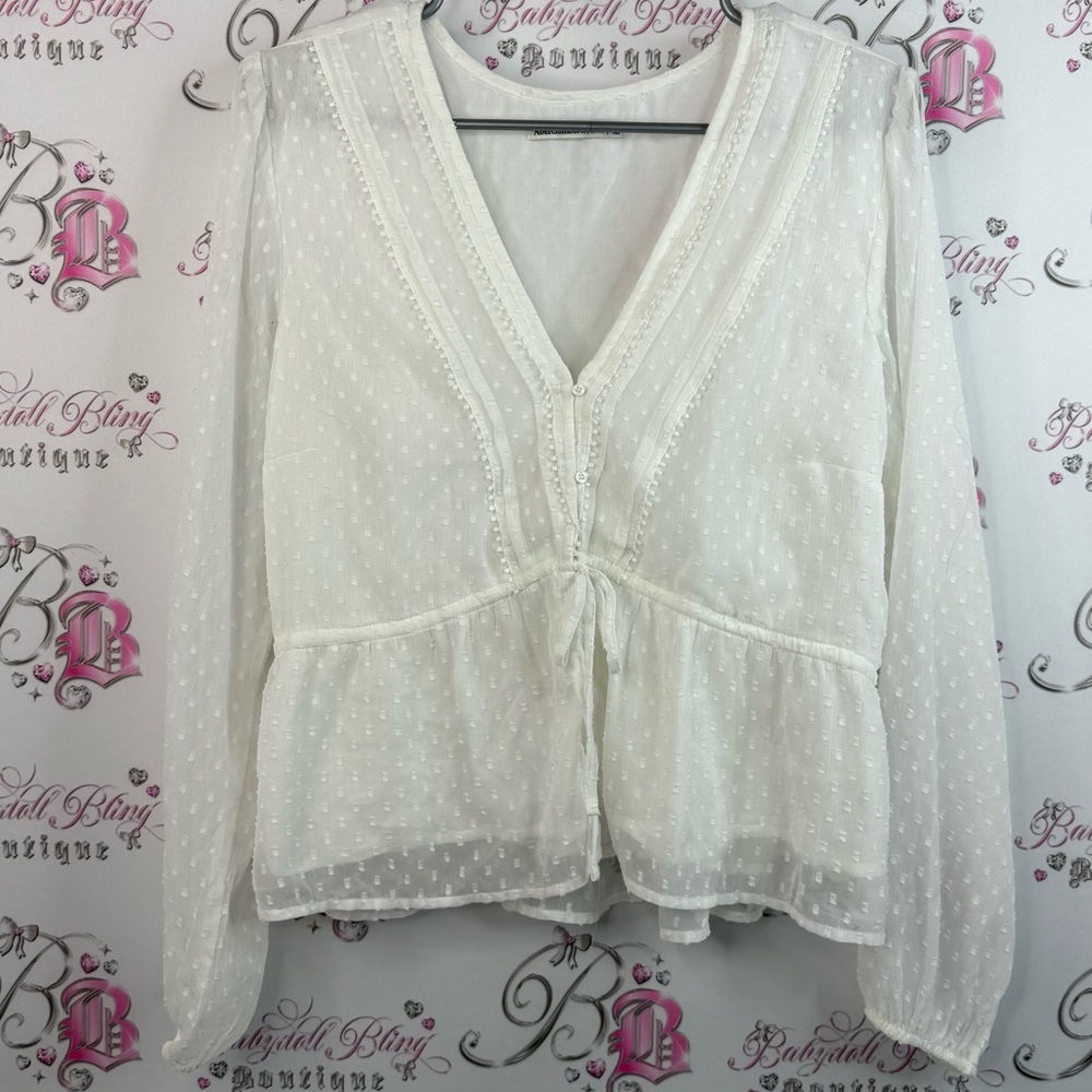 Abercrombie & Fitch blouse long sleeve milkmaid polka dot white Cream Blouse